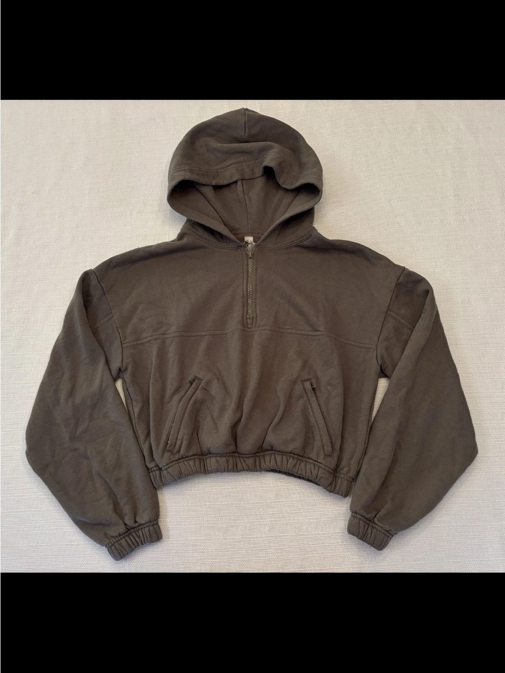 Alo Yoga Womens XS Refresh Stadium Half Zip Hoodie Brown Cropped French Terry